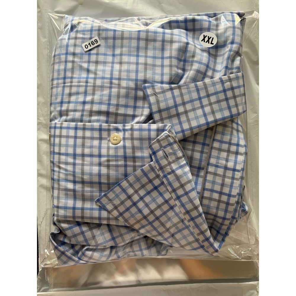 Peter Millar Mens XXL Blue White Plaid Long Sleeve Button Down Shirt Check - Picture 5 of 5